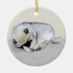 Décoration En Céramique Keeshond Sleeping Puppy Peinture Chien Art origina
