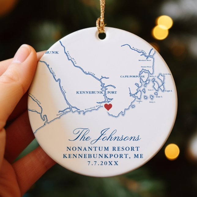 Décoration En Céramique Kennebunkport Maine Carte Mariage Photo Noël (Kennebunkport Maine Newlywed Christmas Ornament Gift with Map and Photo from Coastal Map Designs)