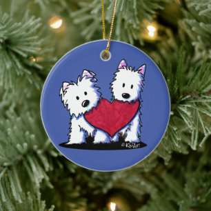 Décoration En Céramique KiniArt coeur de Westies Ornament