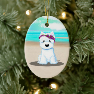 Décoration En Céramique KiniArt™️ Westie Fleur de Plage