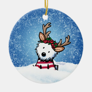 Décoration En Céramique KiniArt Westie Reindeer Ornament de Noël