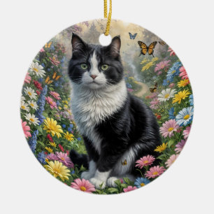 Décoration En Céramique Kitten dans le jardin fleuri