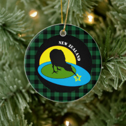 Décoration En Céramique Kiwi Bird & New Zealand Green Buffalo Plaid Rustic