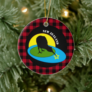 Décoration En Céramique Kiwi Bird & Nouvelle-Zélande, Red Buffalo Plaid Ru