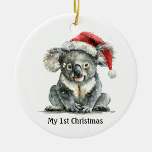 Décoration En Céramique koala bébé en casquette de noël, personnalisable