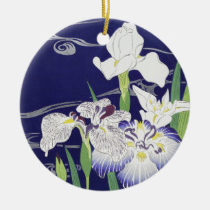 Décoration En Céramique Kogyo Tsukioka Irises, Art Fleur Japonais