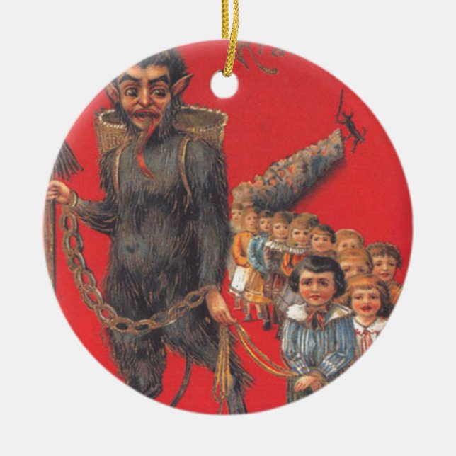 Décoration En Céramique Krampus Avec Les Mauvais Enfants (Devant)