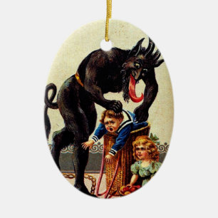 Décoration En Céramique Krampus Enfants en panier de Noël