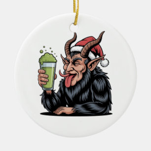 Décoration En Céramique Krampus le maléfique boit une boisson verte au mat