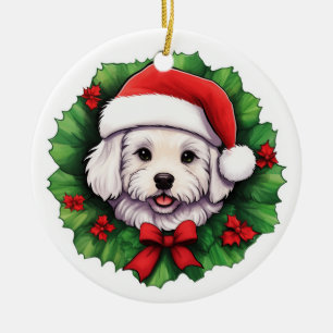 Décoration En Céramique La couronne de Noël de Bichon Frise