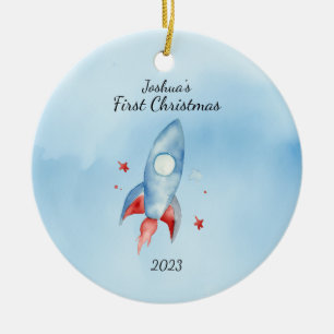 Décoration En Céramique "La première roquette de Noël du bébé personnalisé