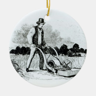 Décoration En Céramique La première tondeuse à gazon (gravure) (photo de