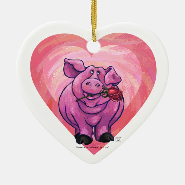 Décoration En Céramique La Saint-Valentin des cochons (Devant)