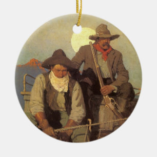 Décoration En Céramique La Scène de la paye par NC Wyeth, Cowboys Vintage