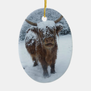Décoration En Céramique La vache des Highlands dans la neige