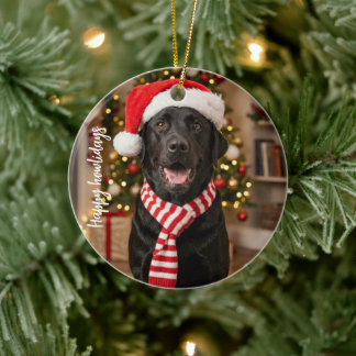 Décoration En Céramique Labrador noir festif Joyeux Howlidays Noël