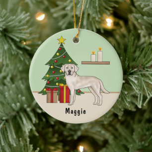 Décoration En Céramique Labrador Retriever crème avec arbre de Noël