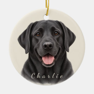 Décoration En Céramique Labrador Retriever Noir Personnalisé avec Nom 