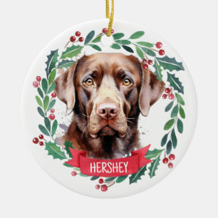 Décoration En Céramique Labrador Retriever Personnalisé Holiday Wreath Dog