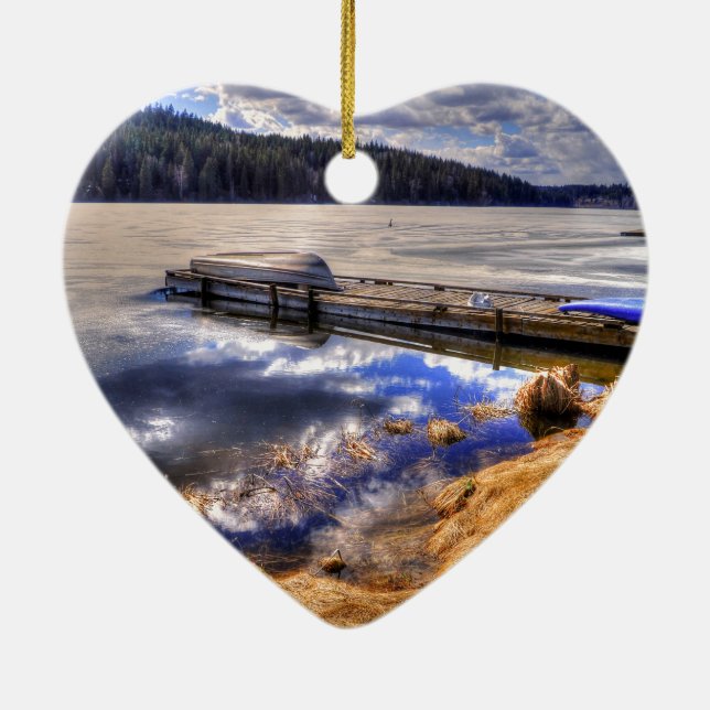 Décoration En Céramique Lac d'hiver et paysage sauvage de Kayak (Dos)