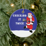Décoration En Céramique Lacrosse Santa Collectible<br><div class="desc">The original "Checking It Twice" lacrosse design.</div>