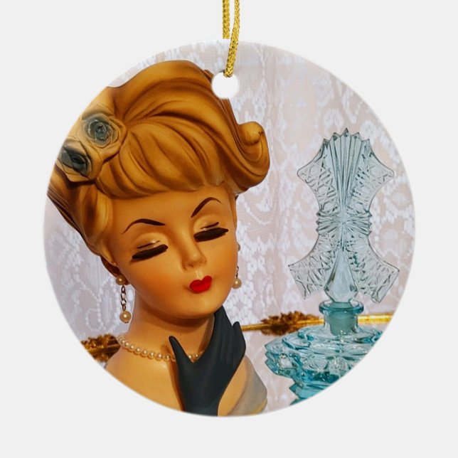 Décoration En Céramique Lady Head Vase Bleu Rose Parfum bouteille Glam (Devant)