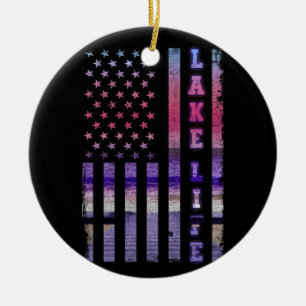 Décoration En Céramique Lake Life American Flag Dock Sunset Wakeboard