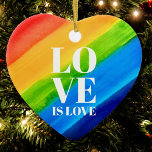 Décoration En Céramique L'amour est l'amour Rainbow Gay pride Coeur<br><div class="desc">L'amour est l'amour. Célébrez l'amour, l'égalité et le mois de la fierté de juin. Cet ornement Pride est en forme de coeur et décoré de rayures arc-en-ciel et de typographie blanche élégante sur un arc-en-ciel d'aquarelle arrière - plan de rouge, orange, jaune, vert, bleu et violet. Aquarelle originale © Michele...</div>