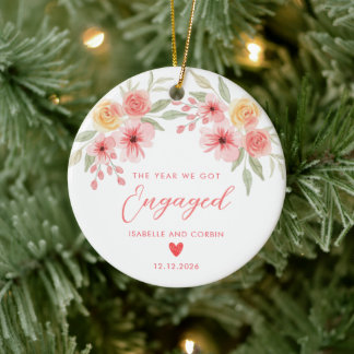 Décoration En Céramique L'Année Où Nous Nous Sommes Fiancés Floral Engagem