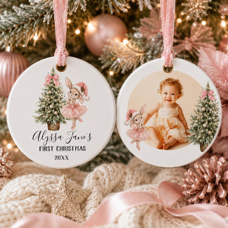 Décoration En Céramique Lapin Ballerine Rose Fille Premier Noël Photo