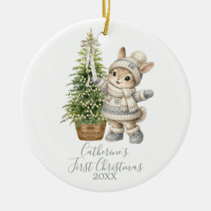 Décoration En Céramique Lapin de Noël d'hiver neutre Arbre de pin d'hiver