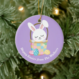 Décoration En Céramique Lapin de Pâques personnalisé violet pastel