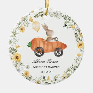 Décoration En Céramique Lapin Lapin Petit Fleur sauvage Premier 1er Pâques