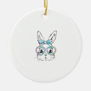 Décoration En Céramique Lapin Mignon Visage Tie Dye Lunettes Fille Heureus
