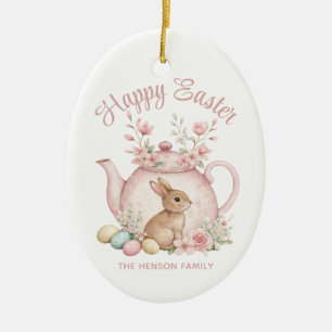 Décoration En Céramique Lapin personnalisé et théière florale rose Joyeuse