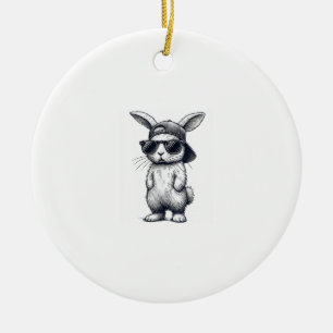 Décoration En Céramique Lapin visage avec lunettes de soleil casquette jou