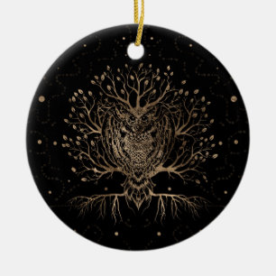 Décoration En Céramique L'Arbre des Chouettes d'Or