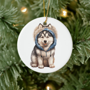 Décoration En Céramique L'art de Chien Husky Sibérien Personnalisé
