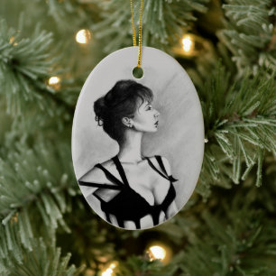 Décoration En Céramique L'Art du Portrait de Dame Belle Femme en Robe Noir