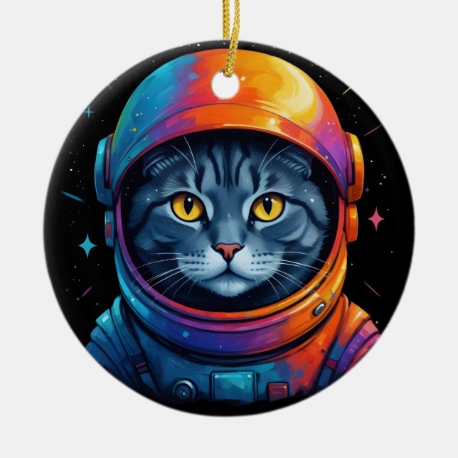 Décoration En Céramique L'astronaute Cat Space Amusant Amoureux des chats (Devant)