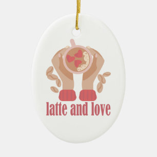 Décoration En Céramique Latte et coupe d'amour, mains et citation de café