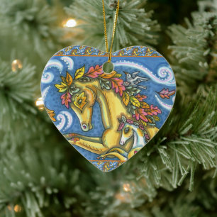 DÉCORATION EN CÉRAMIQUE L'AUTOMNE COLORÉE PARTE SUR LE CHEVAL ET LE COLT W