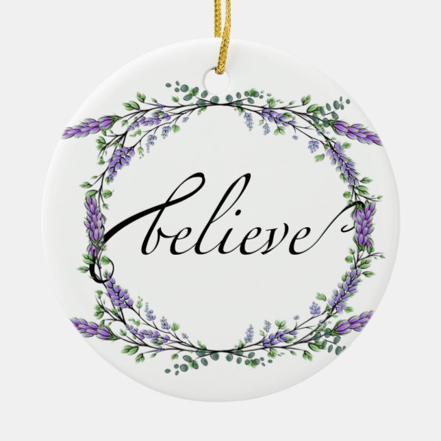 Décoration En Céramique Lavande et Eucalyptus aquarelle florale Croire (Devant)