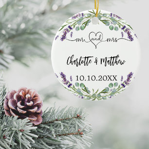 Décoration En Céramique Lavender fleurs noms mrs nouveaux mariés