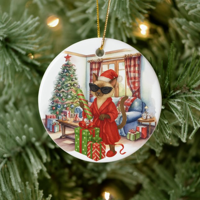 Décoration En Céramique Le chat fait du boxing de Noël  (Arbre)