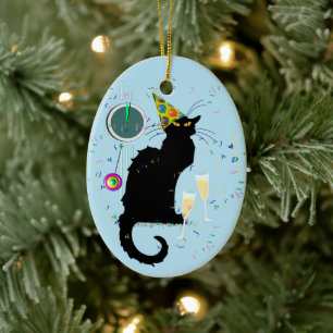 Décoration En Céramique Le Chat Noir Fête de la Nouvelle Année