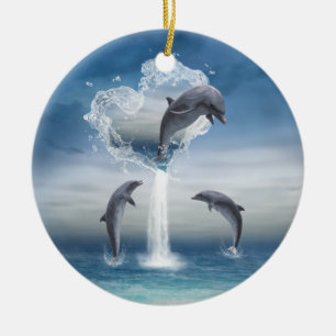 Décoration En Céramique Le coeur des dauphins autour de l'ornement