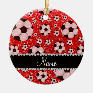 Décoration En Céramique Le football rouge au néon nommé personnalisé de