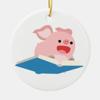 Décoration En Céramique Le livre volant et l'ornement de cochon de dessin 