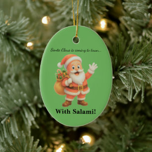Décoration En Céramique Le Père Noël arrive en ville.. Avec du Salami !